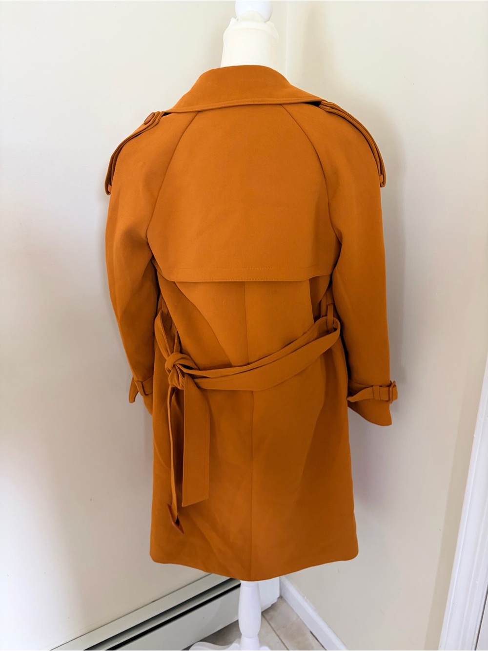 brown belted trench coat features distinctive shoulder epaulets and buckle strap - Picture 3 of 8
